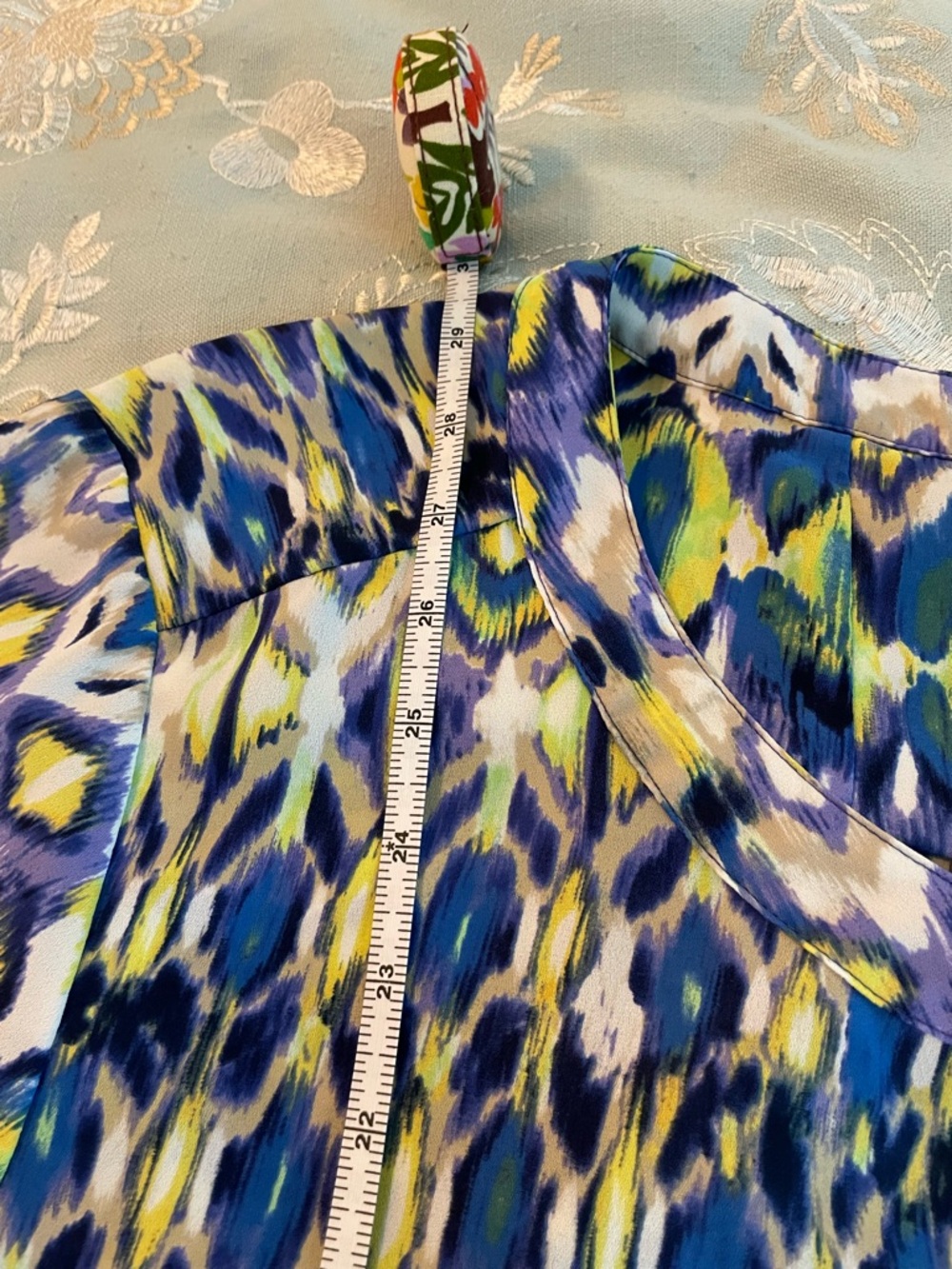NYDJ Vibrant Ikat-Print Blouse in Blue, Yellow & Green - Picture 11 of 15